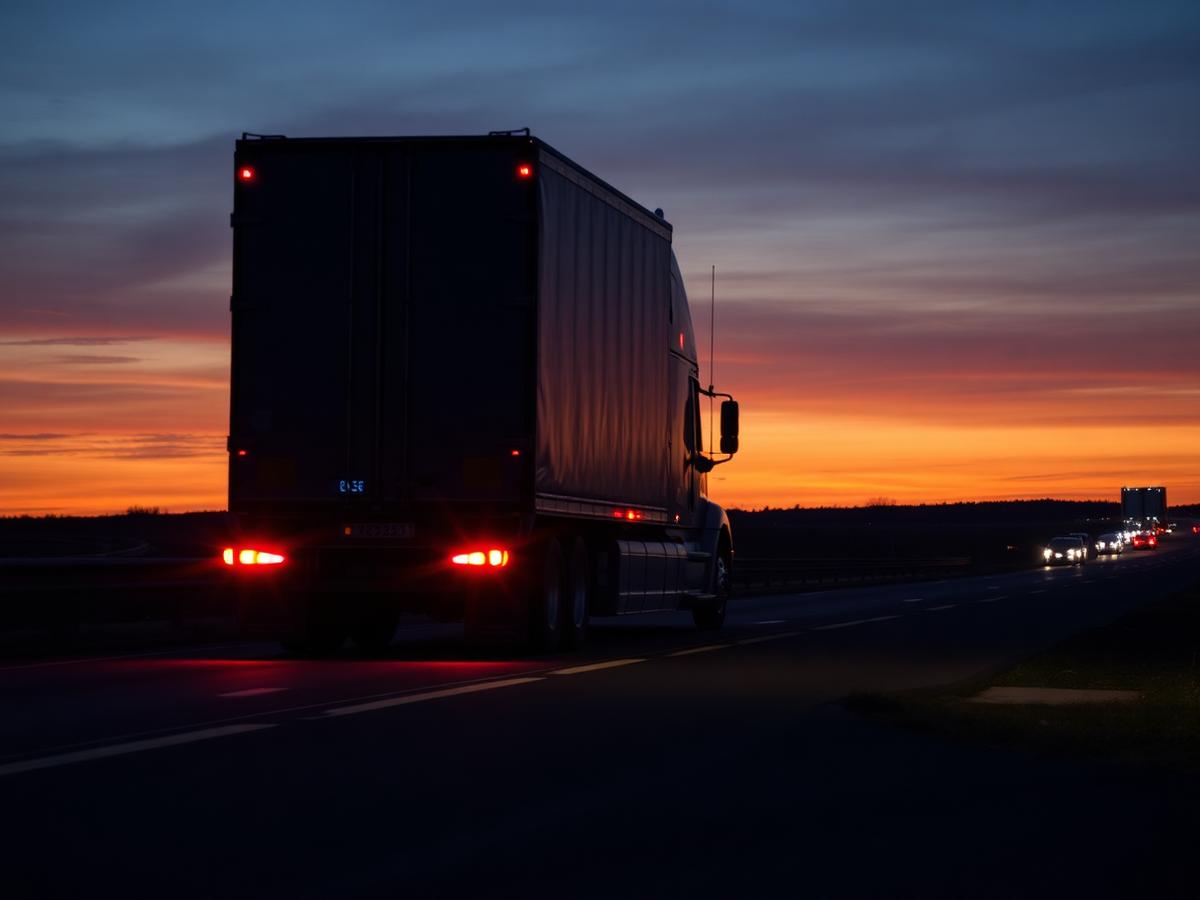 Semi truck on highway at dusk